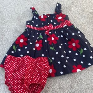 Baby Girl Red and Blue Floral Dress with Bloomers Size 6-9 Months